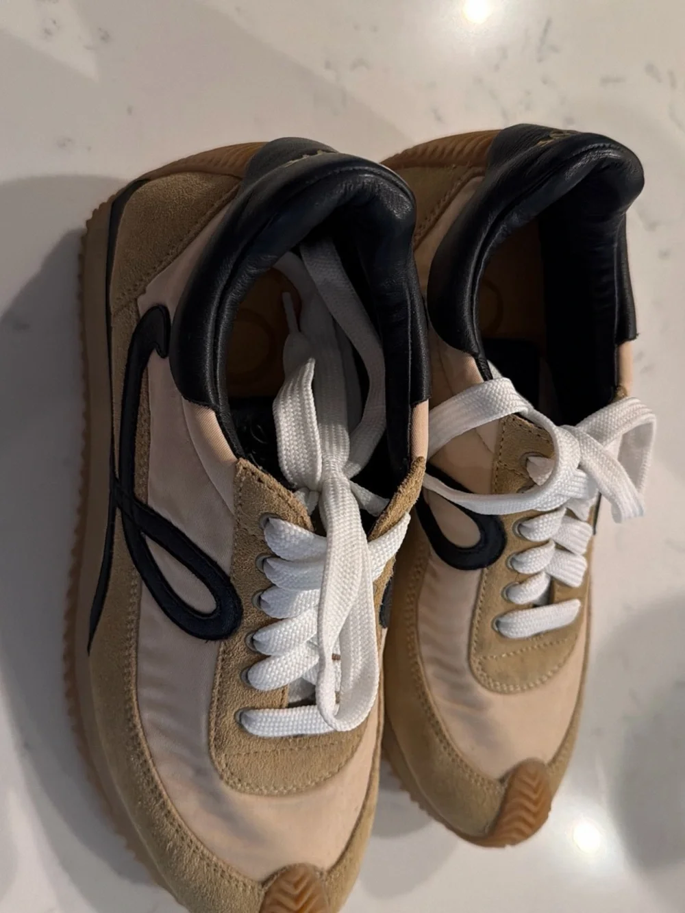 Loewe Beige and Black Lace-Up Sneakers
